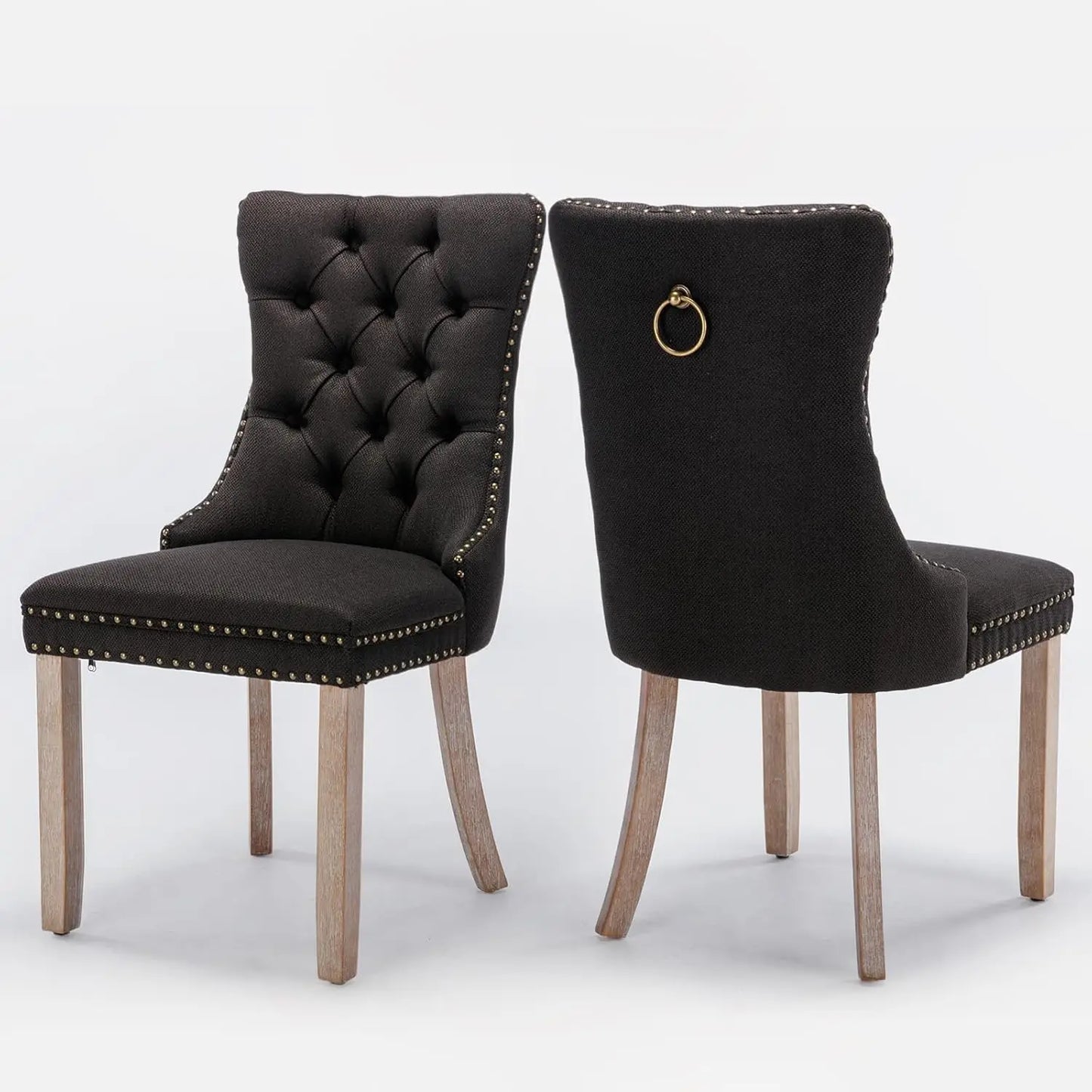 Velvet Upholstered Dining Chairs Set of 6, Nailhead Trim and Gold Plated Leg, Metal Pulling Ring, Modern Style Kitchen Chairs