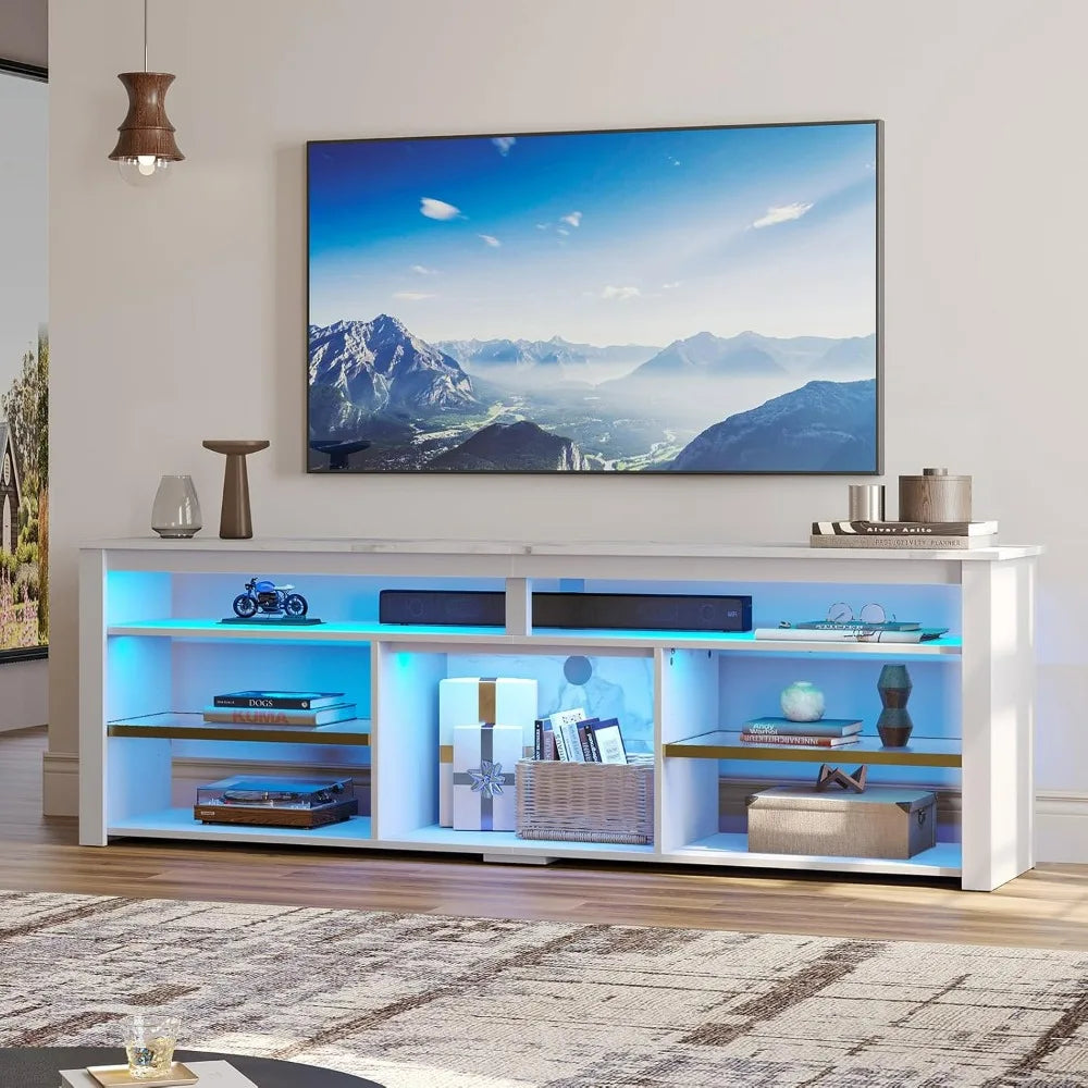 TV Stand for 75 inch TV, Tall LED Entertainment Center with Adjustable Shelf, Gaming TV Console with Storage, Modern TV Cabinet