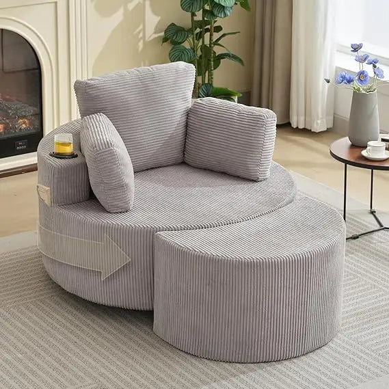 Swivel Accent Chair 37" W Oversized Swivel Recliner Comfy Upholstered Round Barrel Chair,with Ottoman,for Living Room