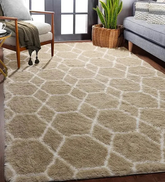 Rugs for Living Room BedroomWashable Fluffy  Area Rug, Geometric Boho Soft Plush Shaggy Floor