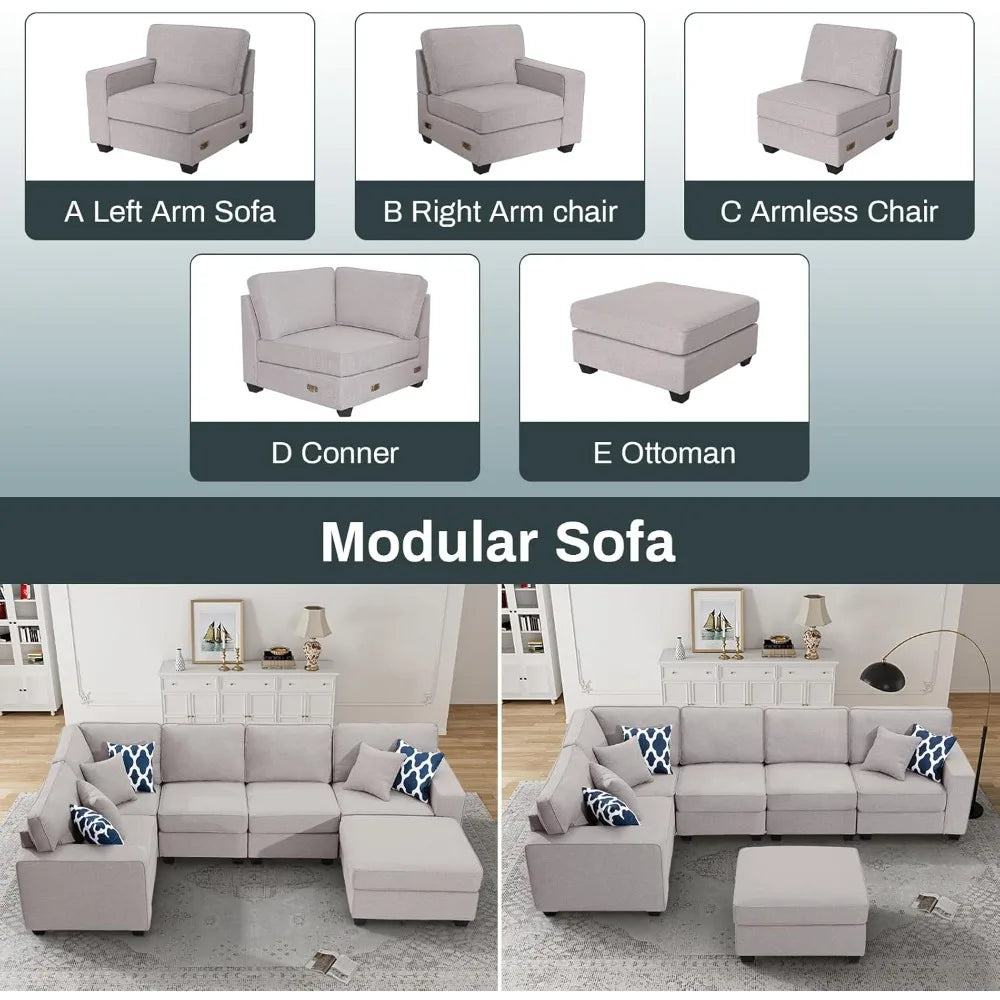 L Lengend Vansen Modular Sectional Sofa U Shaped Couch with Ottoman Modern Reversible Corner Sectional Couch  for Living Room
