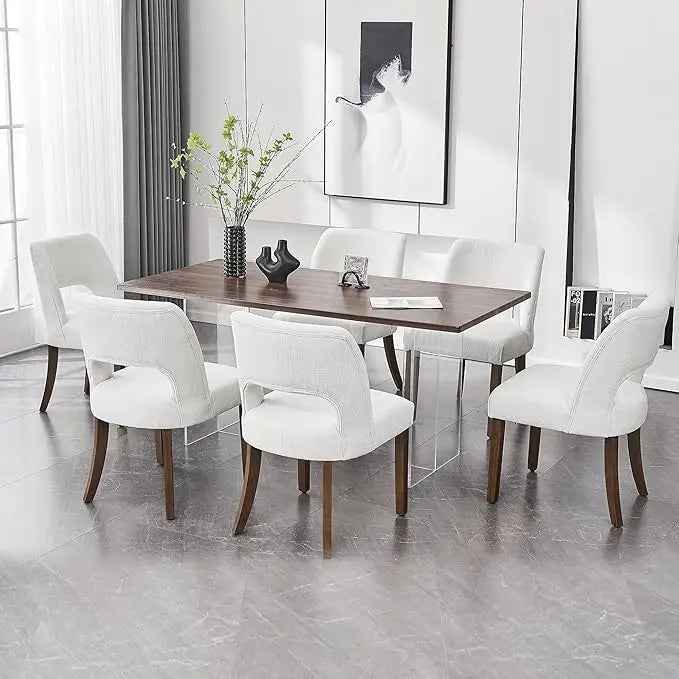 Wooden Dining Chairs Set of 6, Modern Fabric Upholstered Dining Room Chair Kitchen Chairs, Farmhouse Dinner Chair