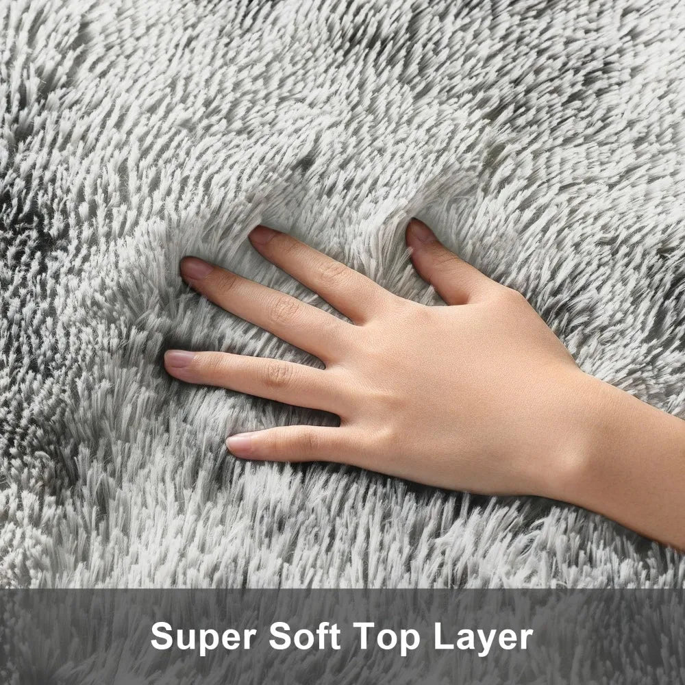 High quality Area Rugs 9x12 Living Room, Large Tie-Dyed Grey&White Bedroom Carpet, Big Shag Indoor Thick Soft Nursery Rug-NEW