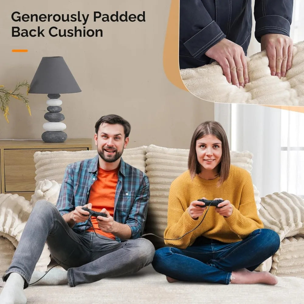 Living Room Chair,  56" Oversized Chaise Lounge Chair, Beige Comfy Corduroy Chaise Sofa Recliner Bed Upholstered Sleeper Couch