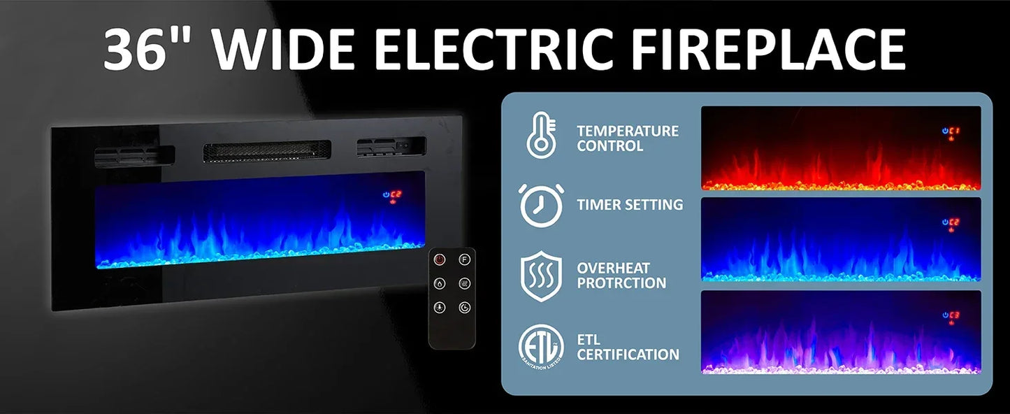 Fireplace TV Stand 70" Modern High Gloss Entertainment Center LED Lights, 2 Tier TV Console Cabinet for TVs Up to 80"