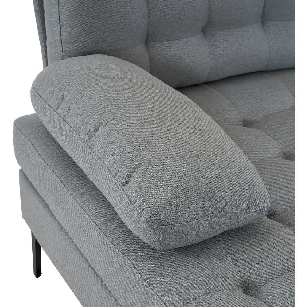 Sectional Sofa 110"U-Shape Sofa Couch Linen Fabric Upholstered Sectional Sofa with Double Chaises & Metal Legs,Lattice Decorated