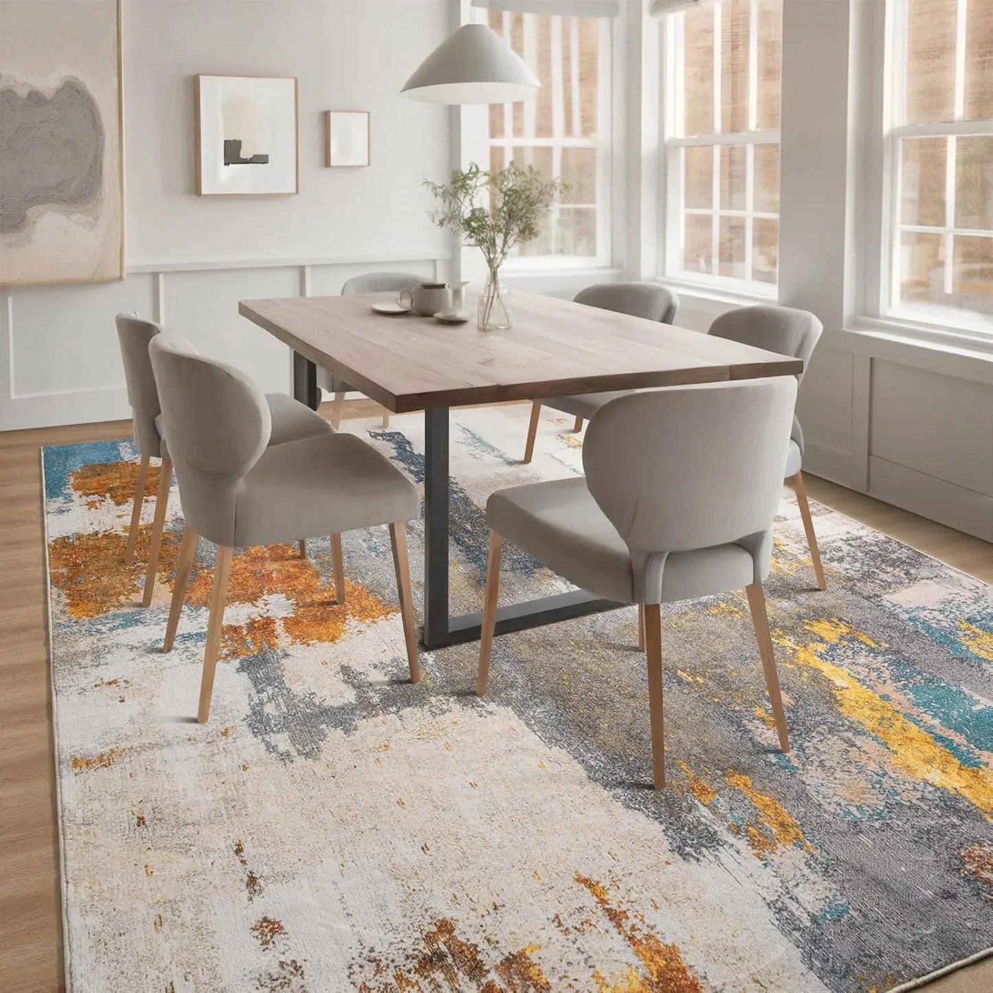 Area Rugs for Living Room, Machine Washable Vintage Rug, Non-Slip Low Pile Throw Rugs with Rubber Backing Washable Carpet