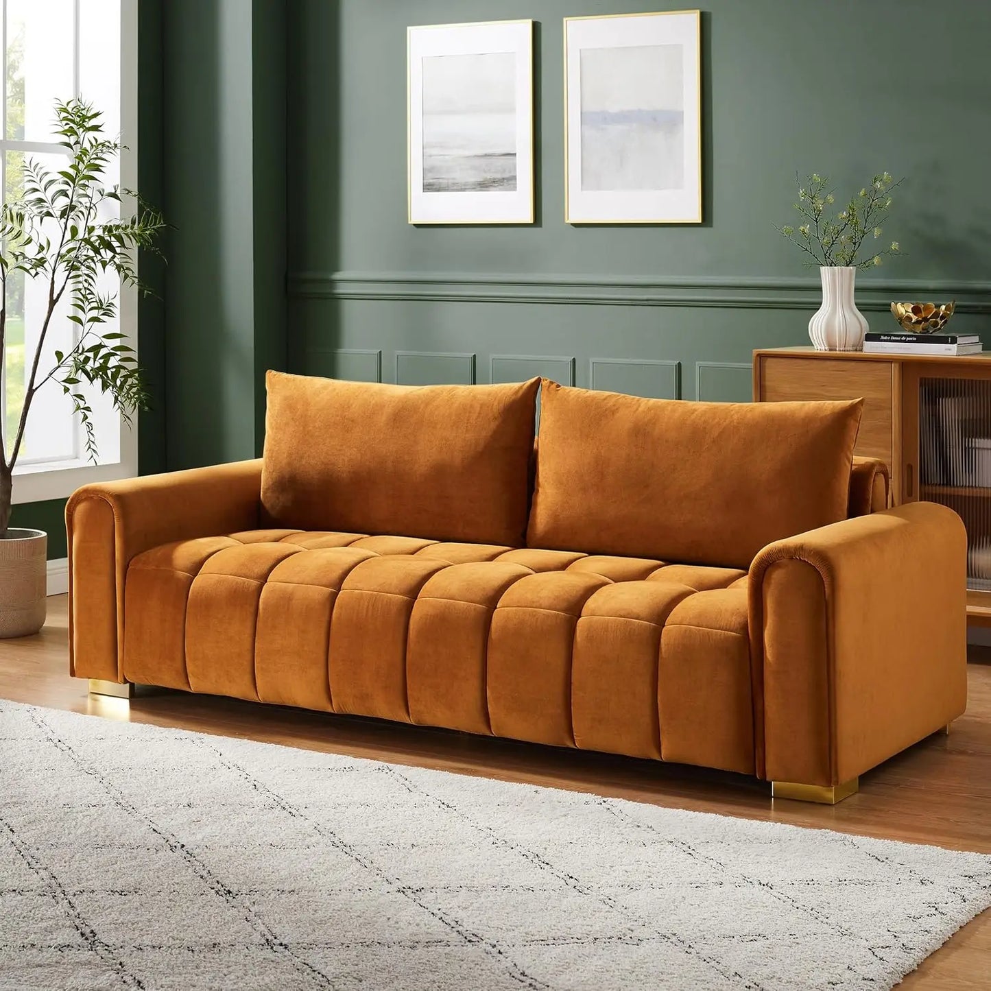 87" Loveseat Sofa, Comfortable Thick Cushion Living Room Couch, Easy-to-Install Apartment Sofa Couch, Boucle, Camel