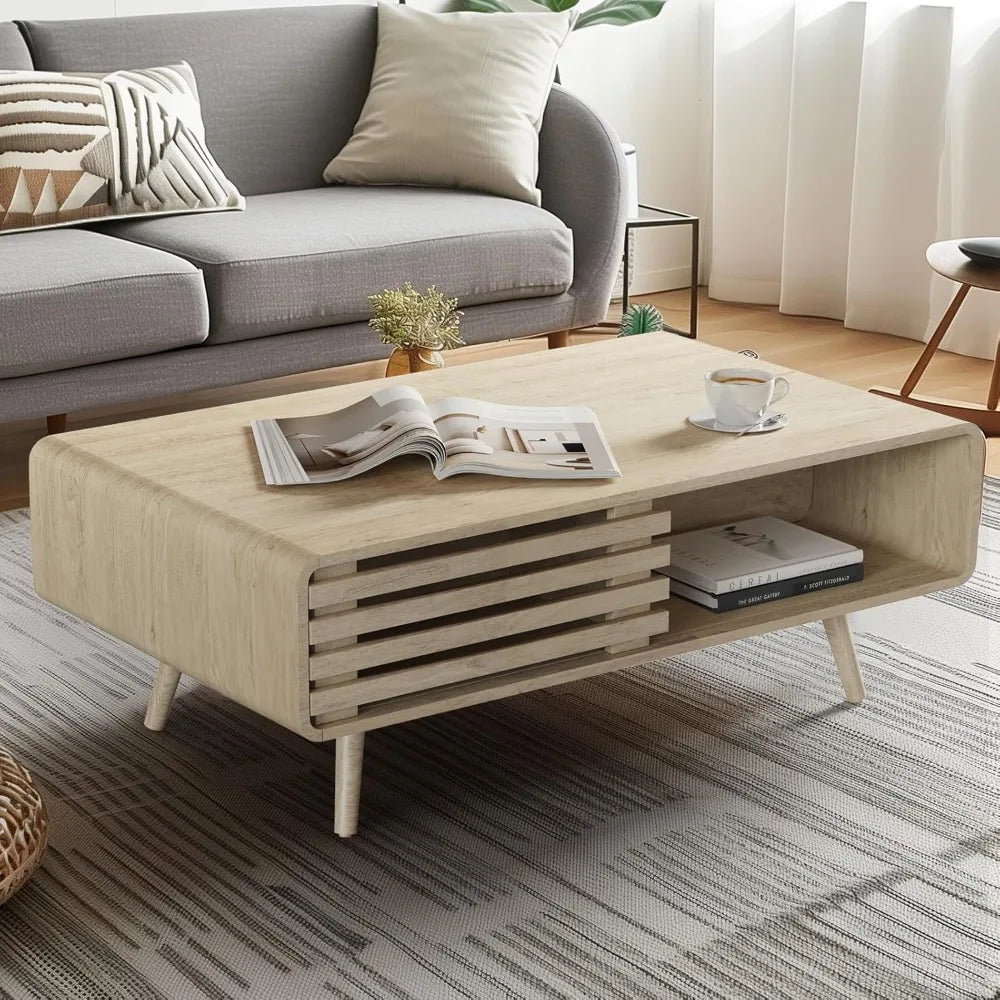 Coffee Table with Storage, Farmhouse Wood Tables for Living Room, Easy Assembly, Suitable for Various Home Styles