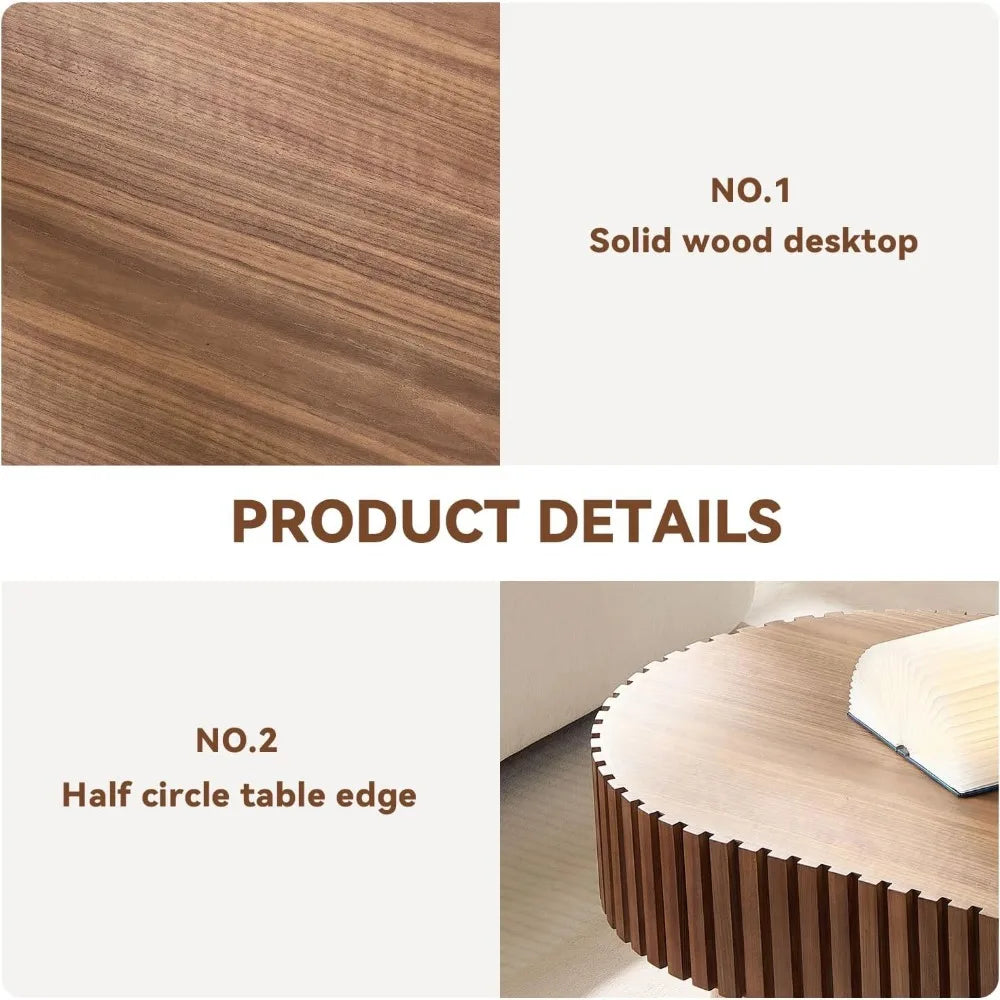 Oval Coffee Table, Coffee Table for Living Room, Modern Handcraft Solid Wood Drum Coffee Table with Sturdy Pedestal Shaped Tea T