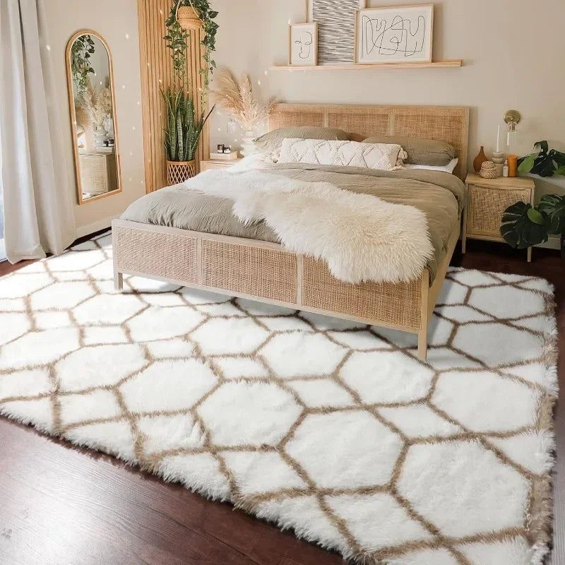 Rugs for Living Room BedroomWashable Fluffy  Area Rug, Geometric Boho Soft Plush Shaggy Floor