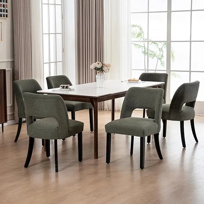 Wooden Dining Chairs Set of 6, Modern Fabric Upholstered Dining Room Chair Kitchen Chairs, Farmhouse Dinner Chair