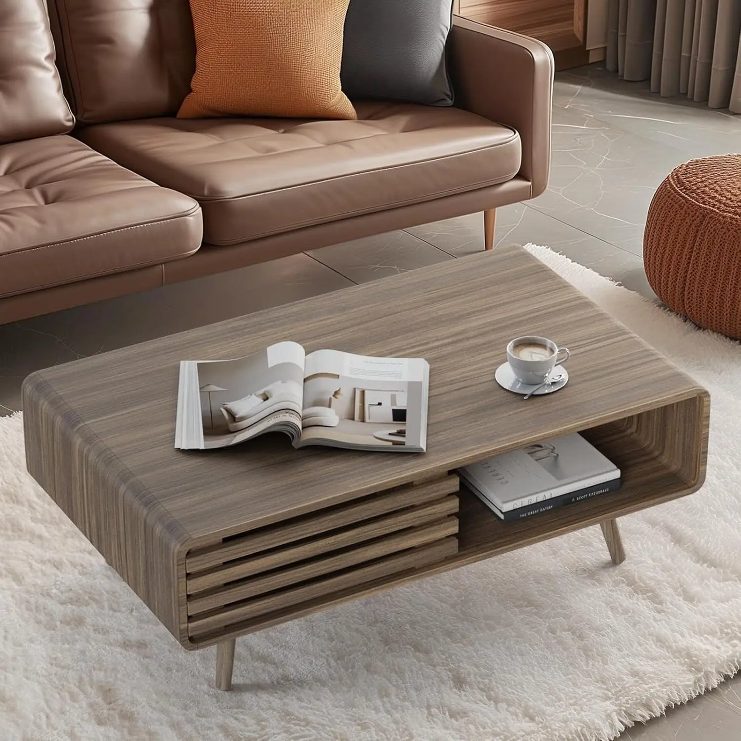 Coffee Table with Storage, Farmhouse Wood Tables for Living Room, Easy Assembly, Suitable for Various Home Styles