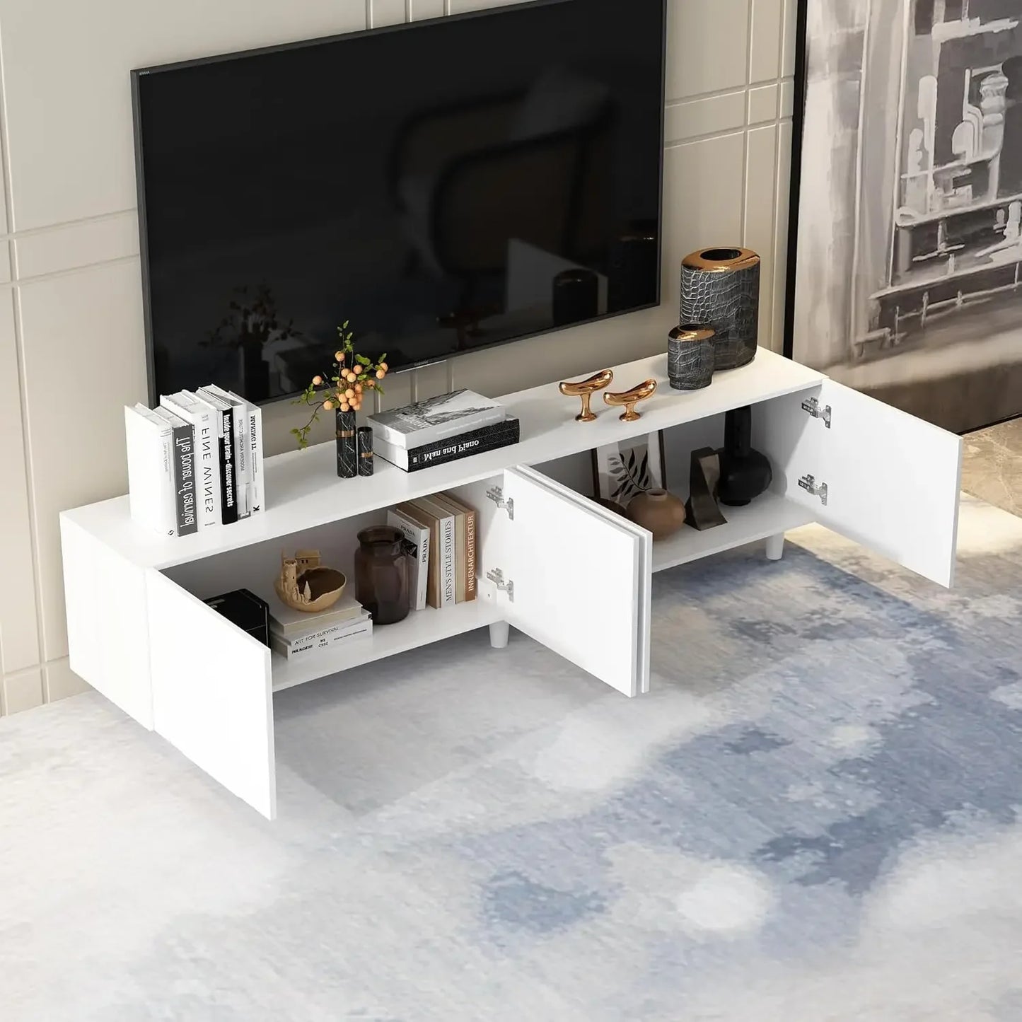 95.1" W TV Stand with 4 Flip-Down Drawers, Modern Entertainment Center with Storage, Media Console Table TV Cabinet