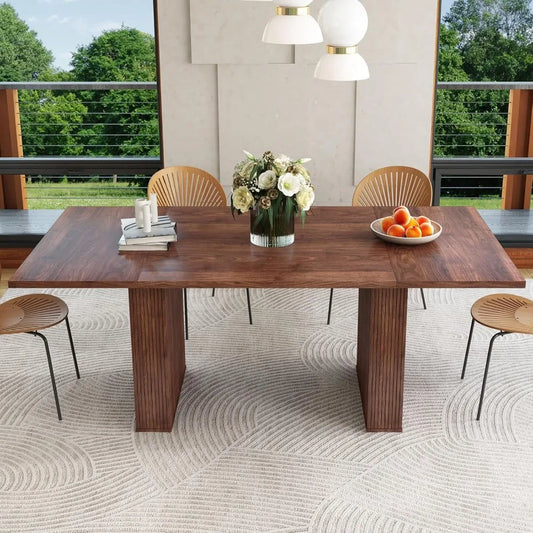 78 Inch Dining Table for 6 8 10, Modern Farmhouse Rectangular Kitchen Table, Long Dining Room Tables with Wood Strip Base for Ki