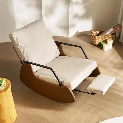 Rocking Recliner Chair for Adults, Upholstered Plush Seating Glider Rocker with High Backrest, Reading Chair Modern Nursery