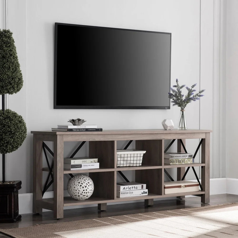 Modern TV Stand Console with Cable Management Open Shelves Living Room Entertainment Center Holds Flat Screen TV Up to 65 Inches