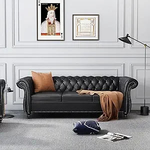 Chesterfield Sofa Velvet, Modern Tufted Couch 3 Seater with Rolled Arms and Nailhead for Living Room, Bedroom, Office, Apartment
