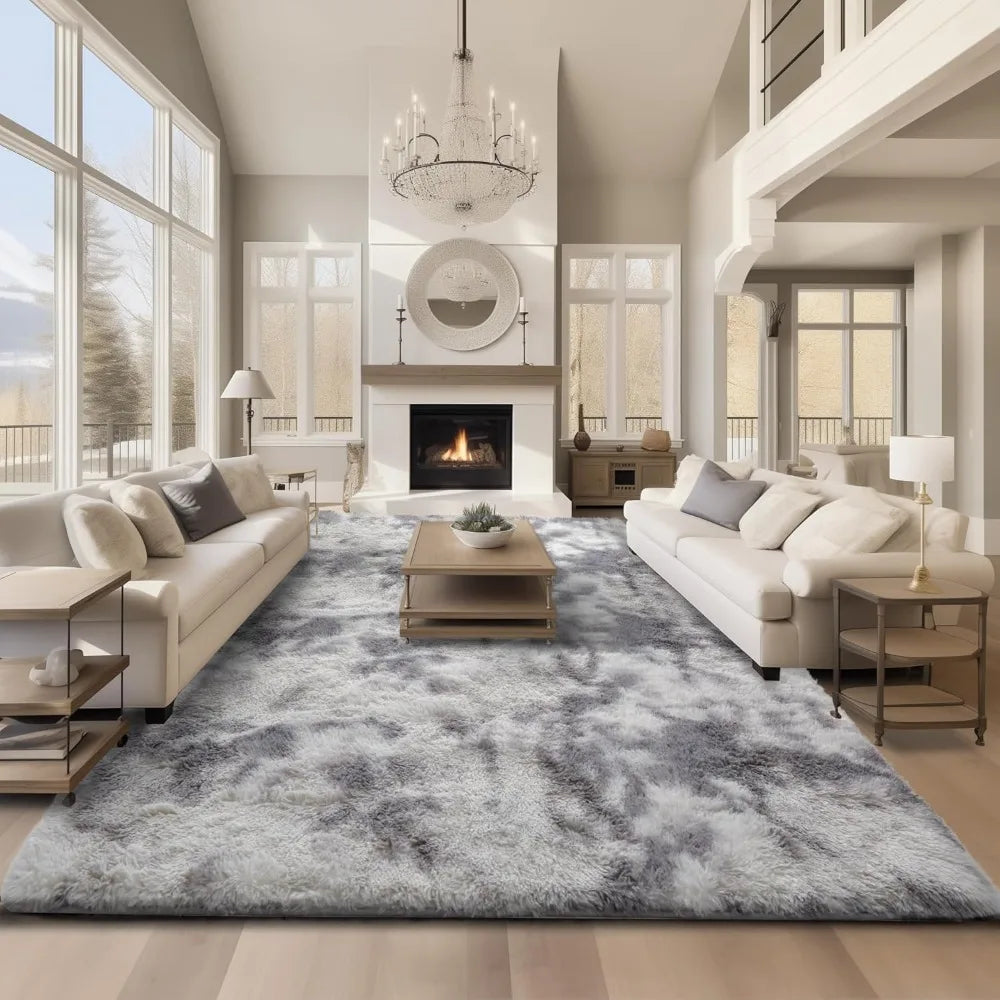 High quality Area Rugs 9x12 Living Room, Large Tie-Dyed Grey&White Bedroom Carpet, Big Shag Indoor Thick Soft Nursery Rug-NEW