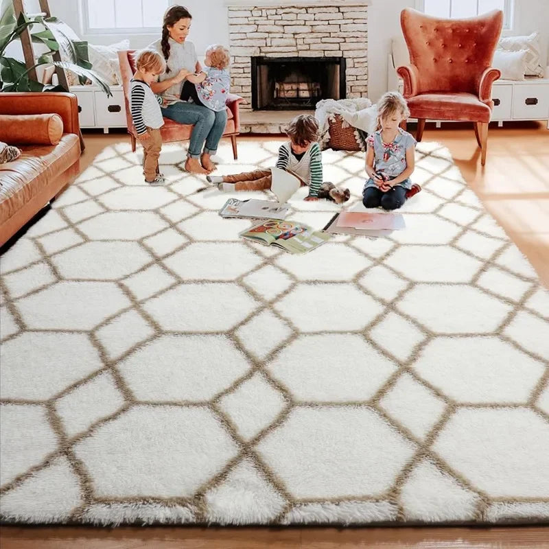 Rugs for Living Room BedroomWashable Fluffy  Area Rug, Geometric Boho Soft Plush Shaggy Floor