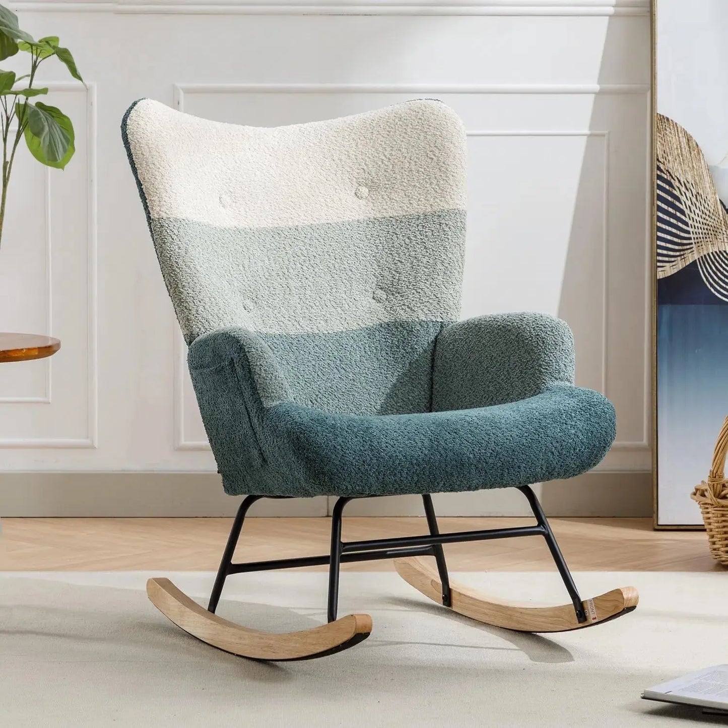 Nursery Rocking Chair Teddy Upholstered Glider Rocker Rocking Accent Chair with High Backrest Armchair Comfy Side Chair