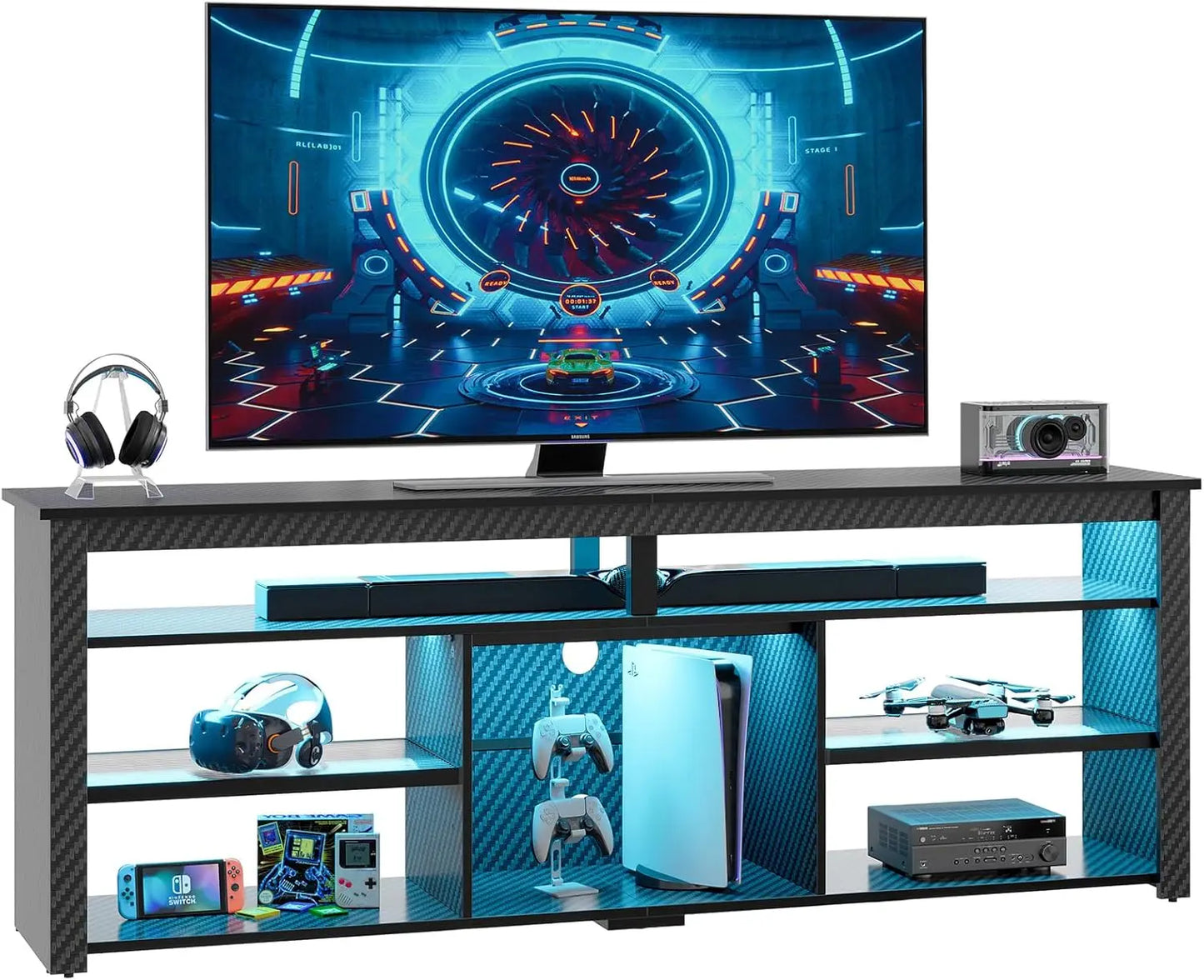 TV Stand for 75 inch TV, Tall LED Entertainment Center with Adjustable Shelf, Gaming TV Console with Storage, Modern TV Cabinet