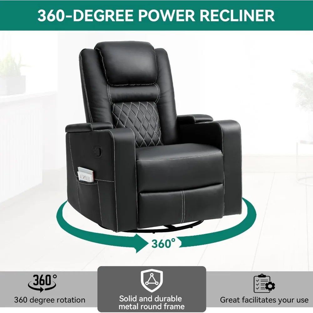 Swivel Rocking Recliner with Massage and Heat, Hidden Arm Storage, Faux Leather Rocker Recliner Chairs, Manual Recliner