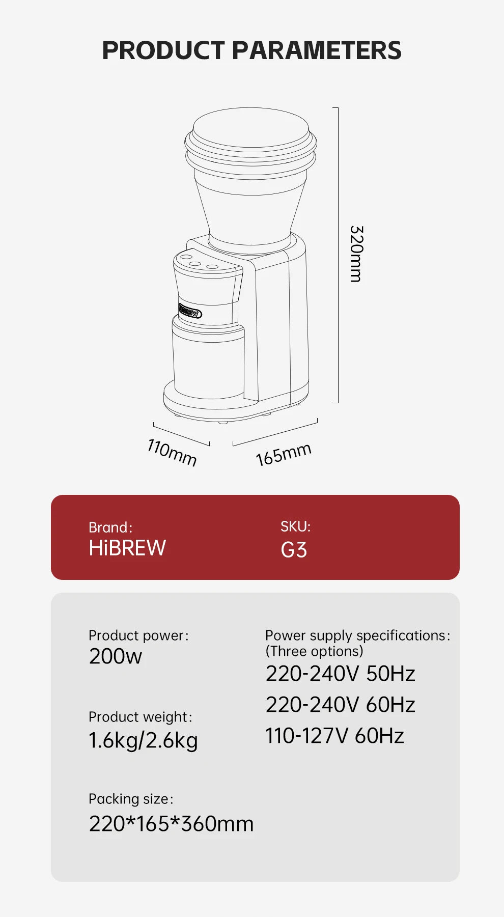 HiBREW Automatic Burr Mill Electric Coffee Grinder with 31 Gears for Espresso American Coffee Pour Over Visual Bean Storage G3