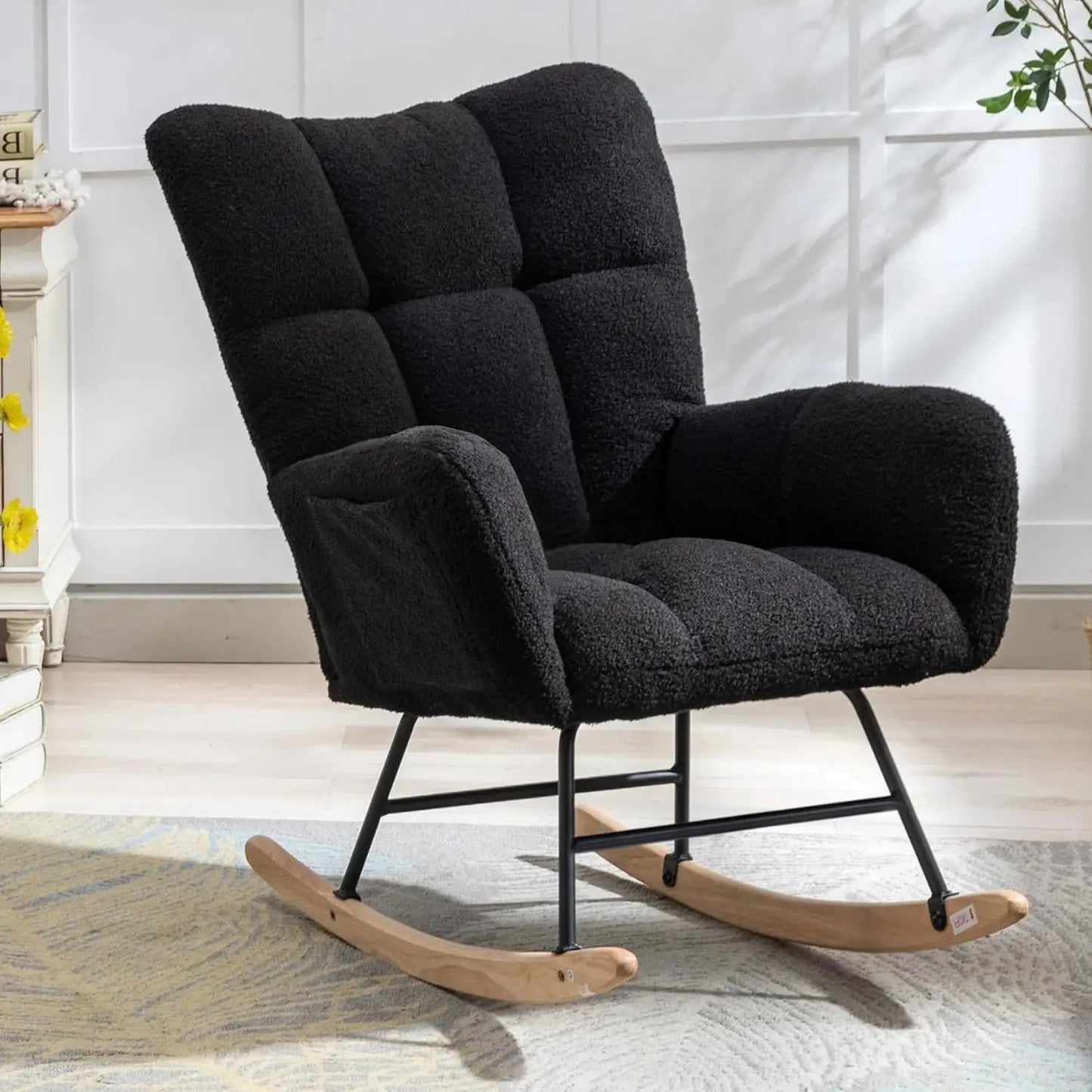 Nursery Rocking Chair Teddy Upholstered Glider Rocker Rocking Accent Chair with High Backrest Armchair Comfy Side Chair