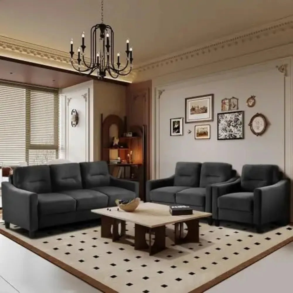 Sectional Sofa 3Pieces, Modern Style Include 7-Seater Loveseat/Armchair, Velvet Button Tufted Sofas&Couches