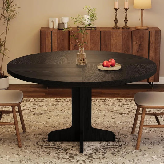 Round Dining Table for 4, 47 Inches Dining Room Table with Wooden Base, Circle Kitchen Dinner Table for Dining Room, Kitchen, L