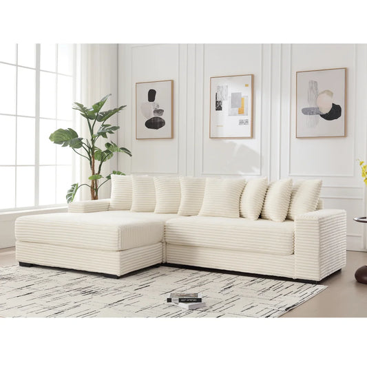 Oversized Two-Piece  Couches,  L Shaped Sofa, Corduroy, Left Chaise Daybed,with Armrests,Eight Throw Pillows,Corner Sofa
