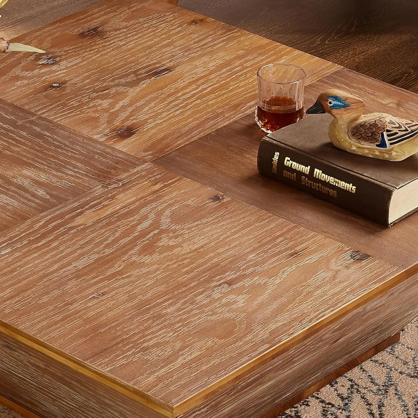 Square Wood Coffee Table for Living Room - Lift Top Farmhouse Coffee Table with Storage (Cherry,35.43"D X 35.43"W X 13.78"H)