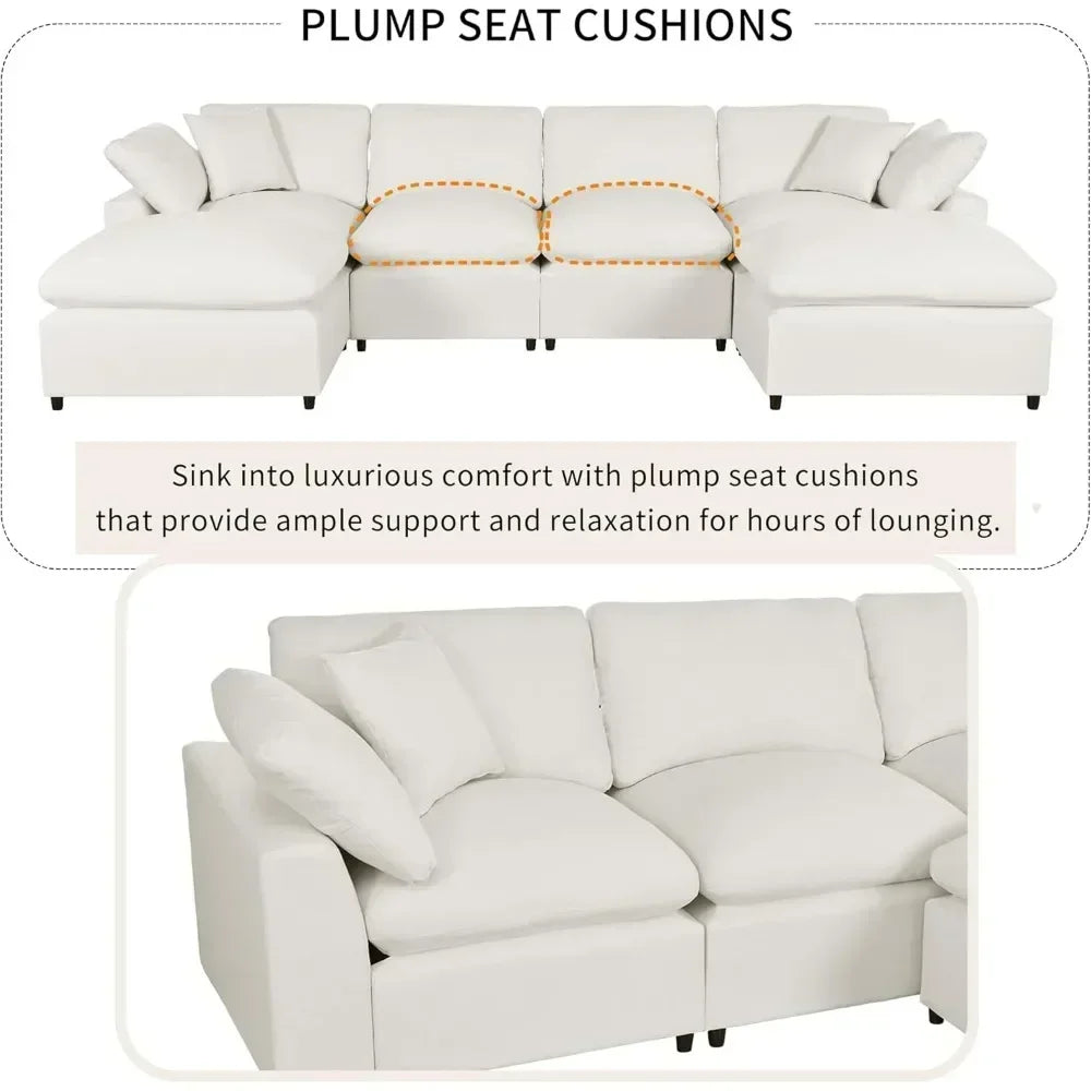 Oversized Modular Sectional Sofa,134.4" U Shaped Couch with Movable Ottoman,Large 6 Seater Corner Sofa for Living Room