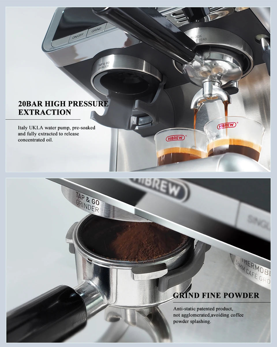 HiBREW  Barista Pro 20Bar Bean to Espresso,Cafetera  Commercial Level Coffee Machine with Full Kit for Cafe Hotel Restaurant H7