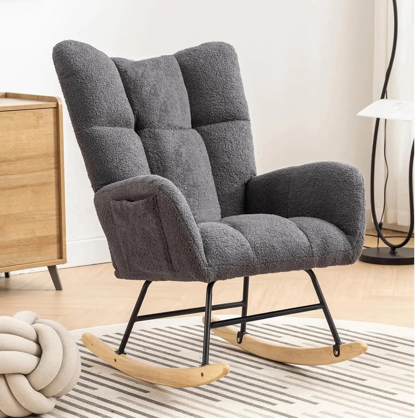 Nursery Rocking Chair Teddy Upholstered Glider Rocker Rocking Accent Chair with High Backrest Armchair Comfy Side Chair